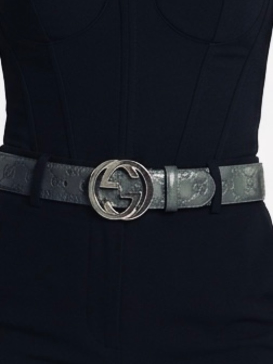 GUCCI Guccissima , Genuine Leather Belt , Color Grey with silver Buckle, Size OS